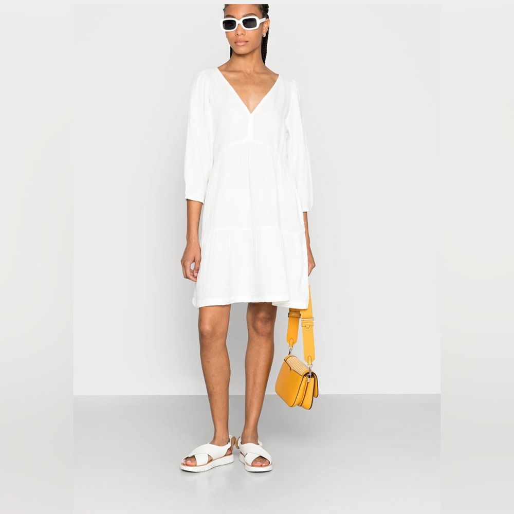 GAP Crinkle Gauze V Neck Dress with Pockets White M